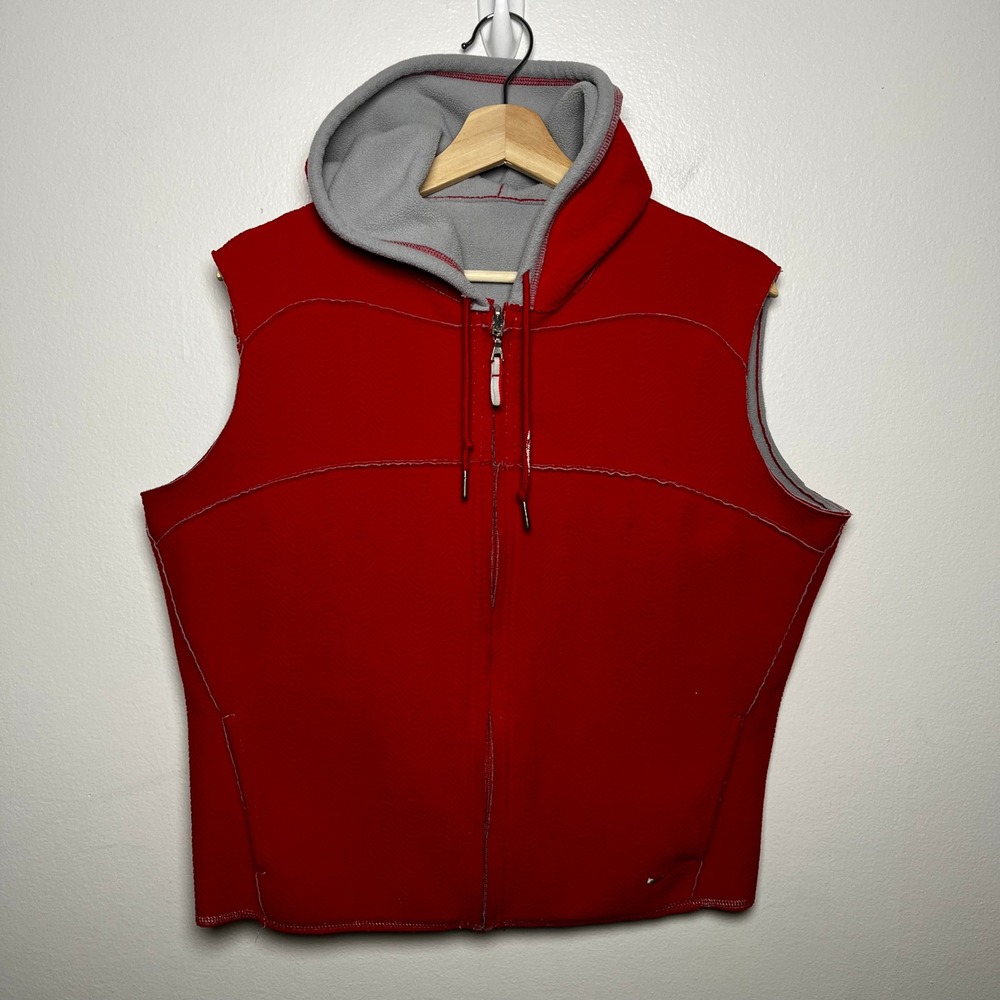 Nike Therma Fit Reversible Hooded Vest Textured Red Gray Boys size large 12-14 - Picture 1 of 14